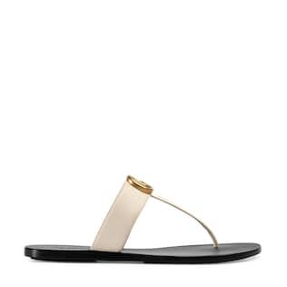 Leather thong sandal with Double G