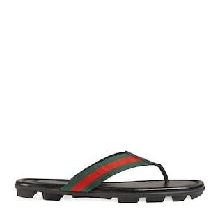 Web and leather thong sandal