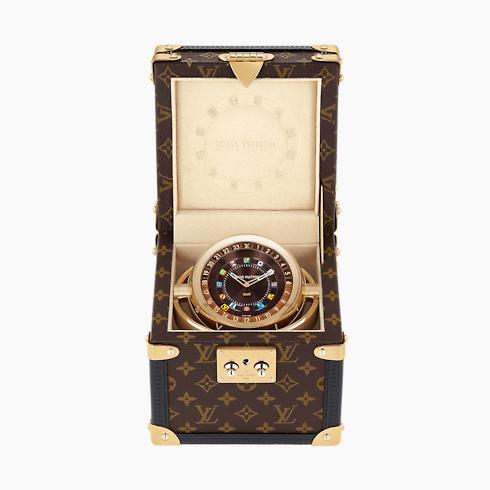 Trunk Table Clock, Quartz, 80mm, Steel, Monogram