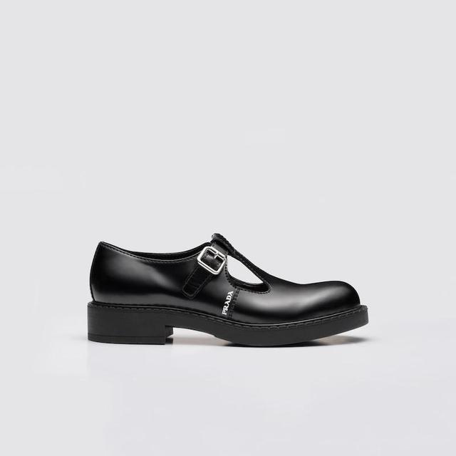 Brushed-leather Mary Jane T-strap shoes