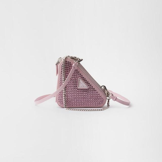 Embellished satin and leather mini-pouch
