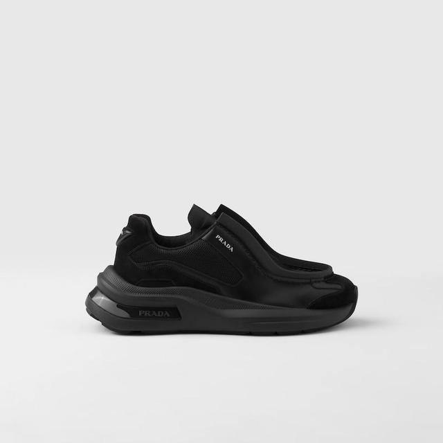 Systeme brushed leather sneakers with bike fabric and suede elements